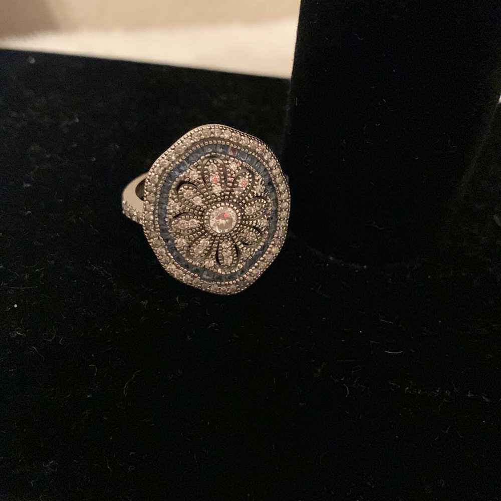 Sterling silver blue and white Cz ring